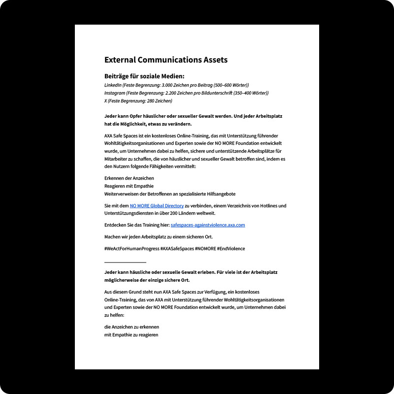 Safe Spaces messaging and email templates