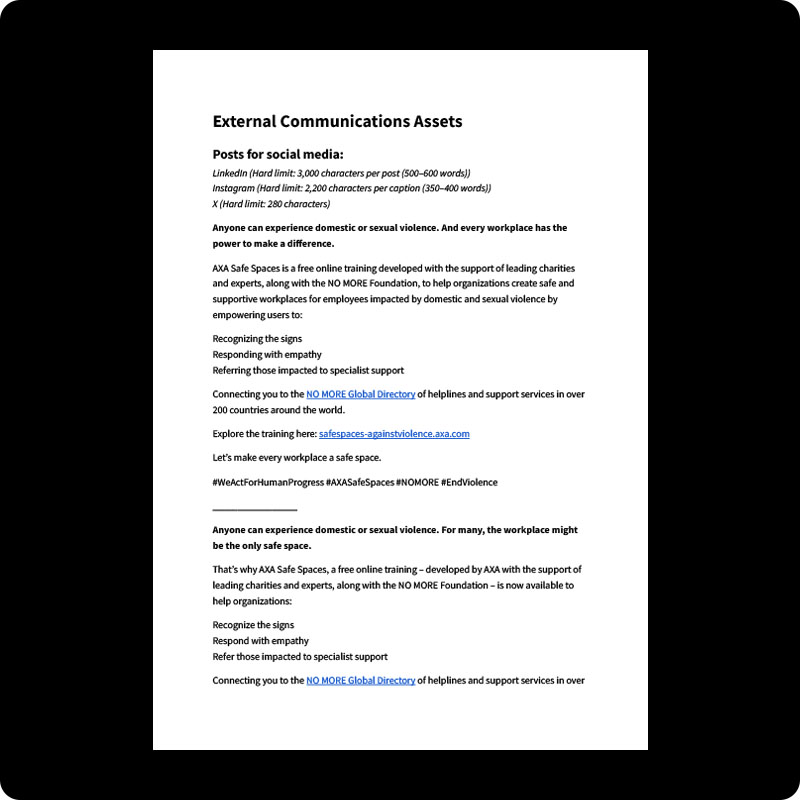 Safe Spaces messaging and email templates