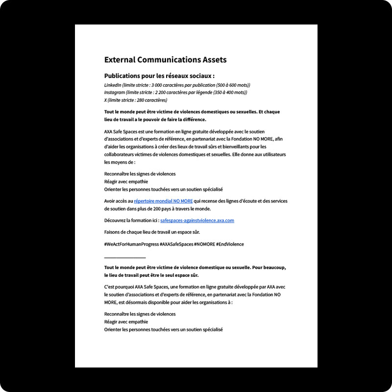Safe Spaces messaging and email templates