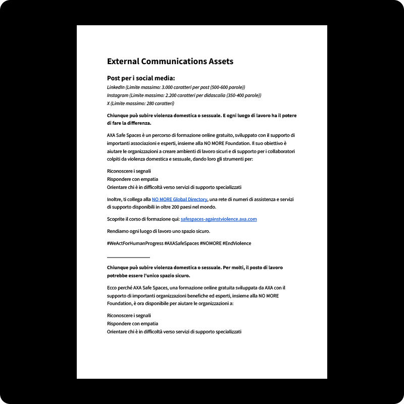 Safe Spaces messaging and email templates