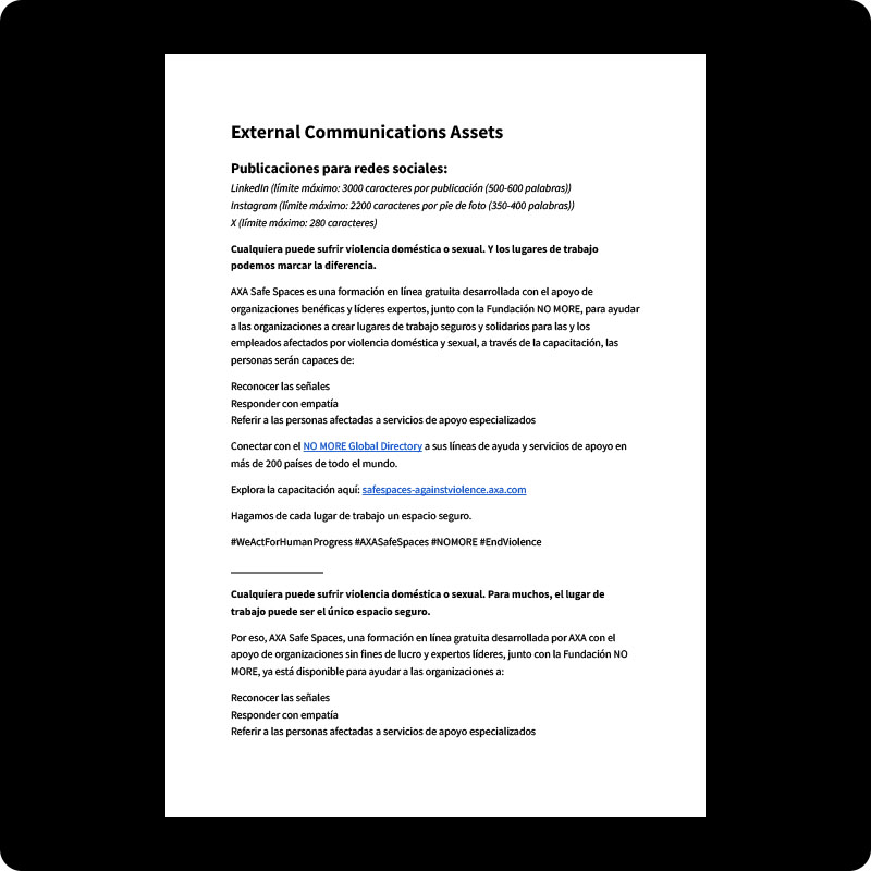 Safe Spaces messaging and email templates