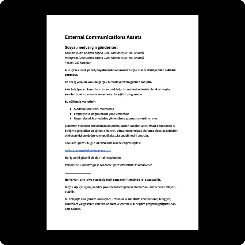 Safe Spaces messaging and email templates